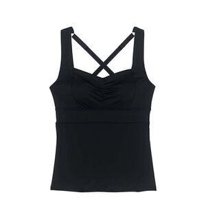 Land’s End square neck cross back soft cup tankini top adjustable black 8